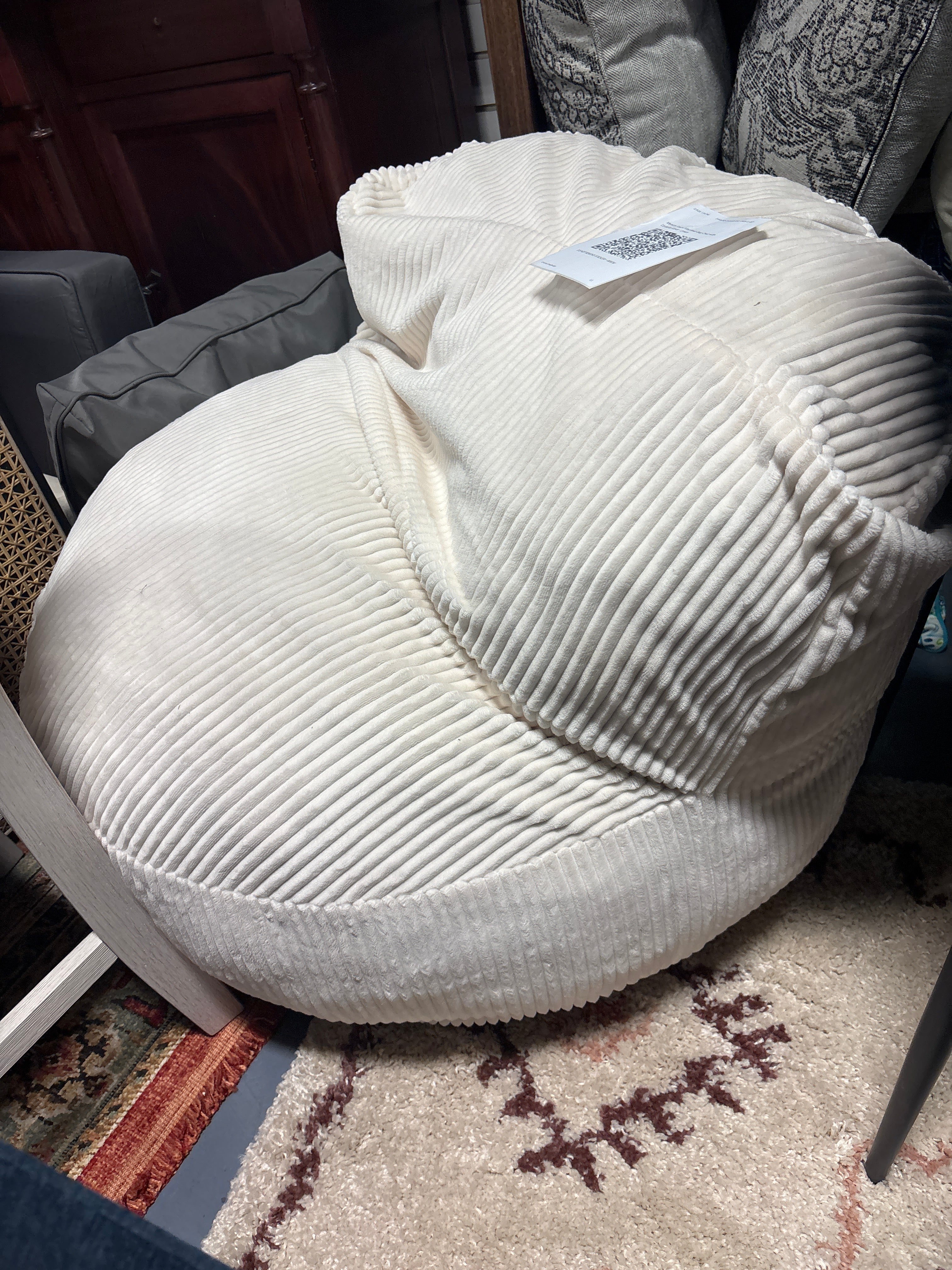 Memory Foam Filled Bean Bag Chair with Corduroy Cover - Cream SHOWROOM ITEM - Image 6