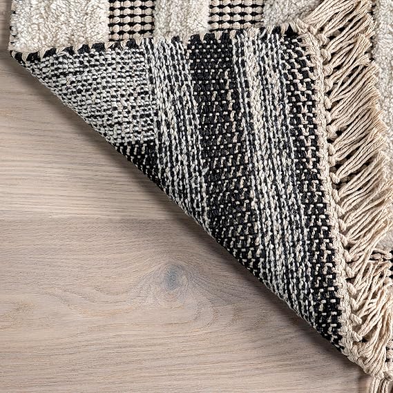 Merrick Tasseled Cotton and Wool Area Rug, 6x9, Black - Image 2