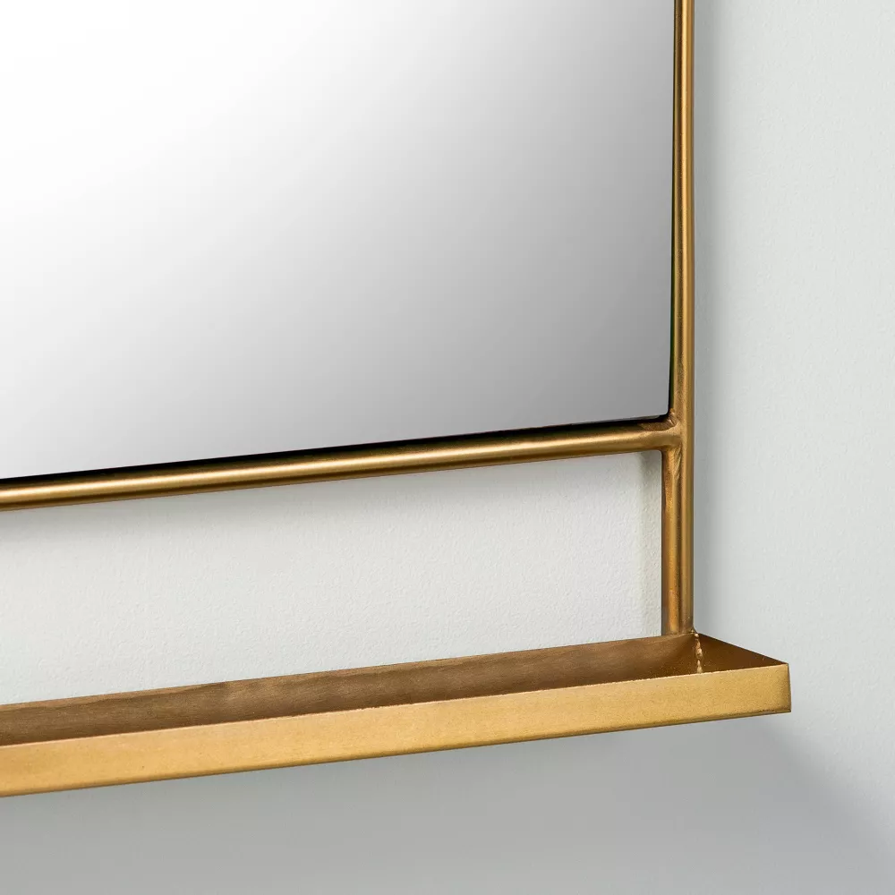 Arched Metal Frame Wall Mirror with Shelf Brass Finish - Image 4