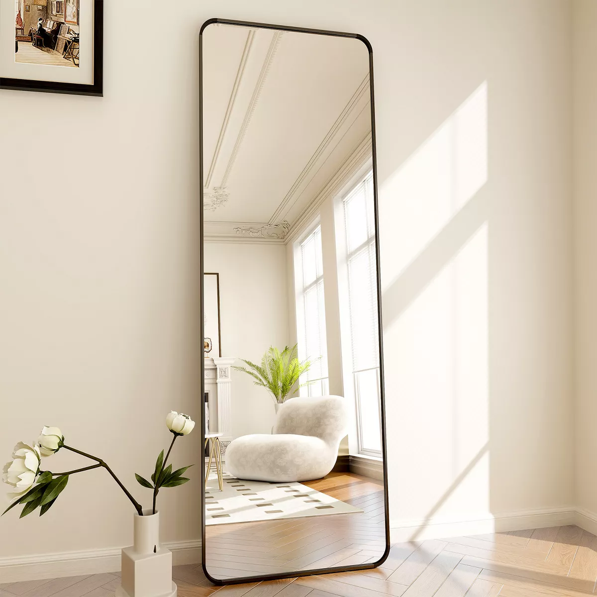Metal Framed Floor Mirror for Bedroom Rectangle Full Length Mirrors