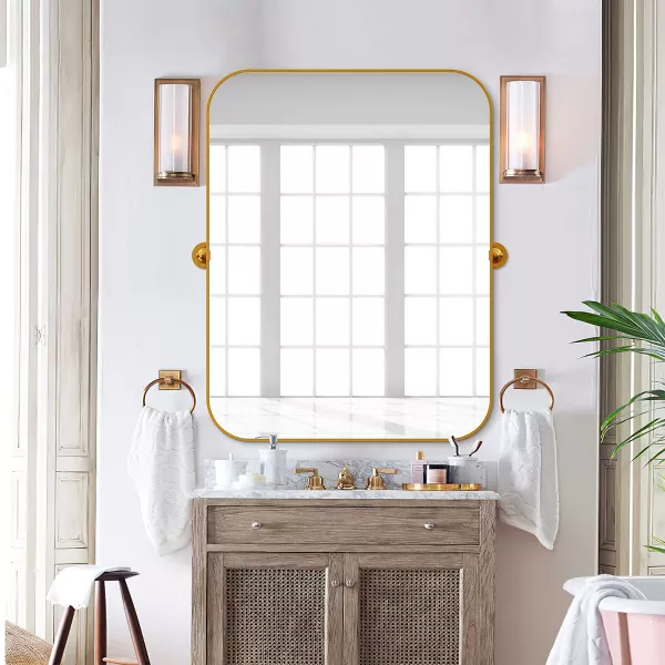 Metal Framed Pivoted Bathroom Wall Vanity Mirror Adjustable Wall-Mounted - Image 3