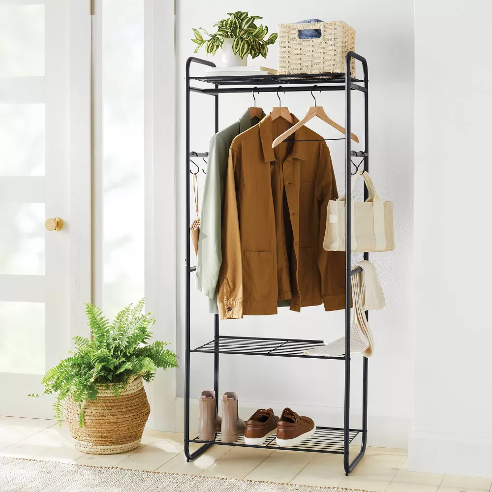 Metal Garment Rack with Shelves and Accessory hooks - Image 3