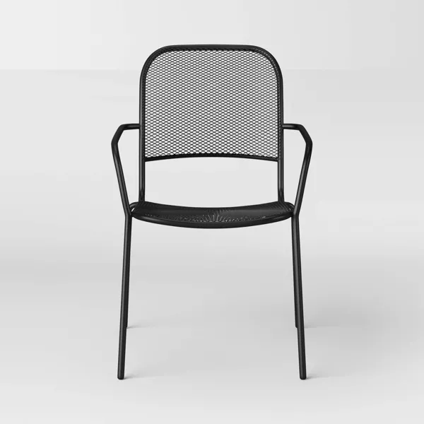 Metal Mesh Stackable Patio Dining Chair Black - Image 3