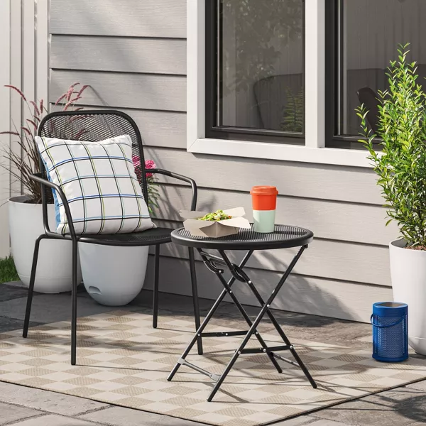 Metal Mesh Stackable Patio Dining Chair Black - Image 5