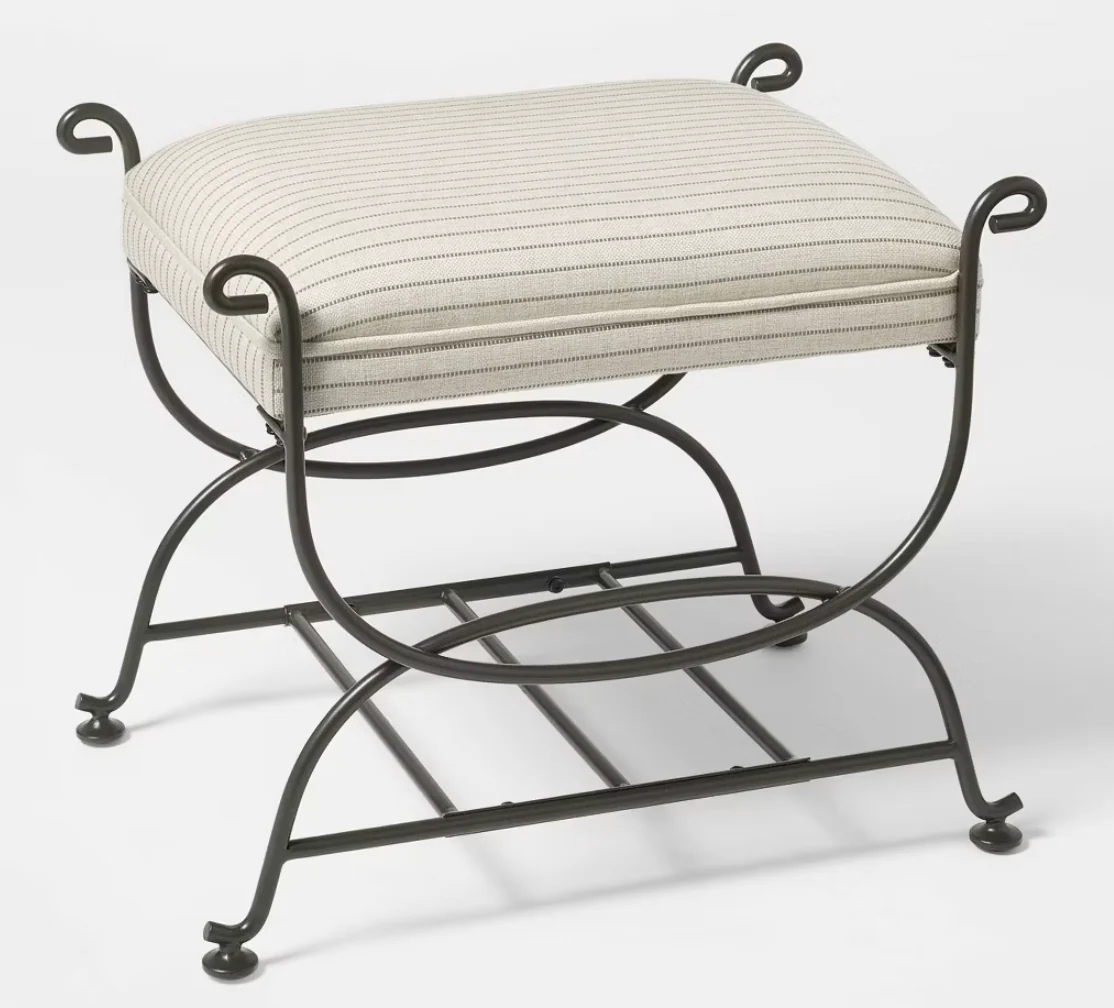 Metal Ottoman Performance Stripe Fabric - Threshold™ designed with Studio McGee; Fully Assembled SHOWROOM ITEM