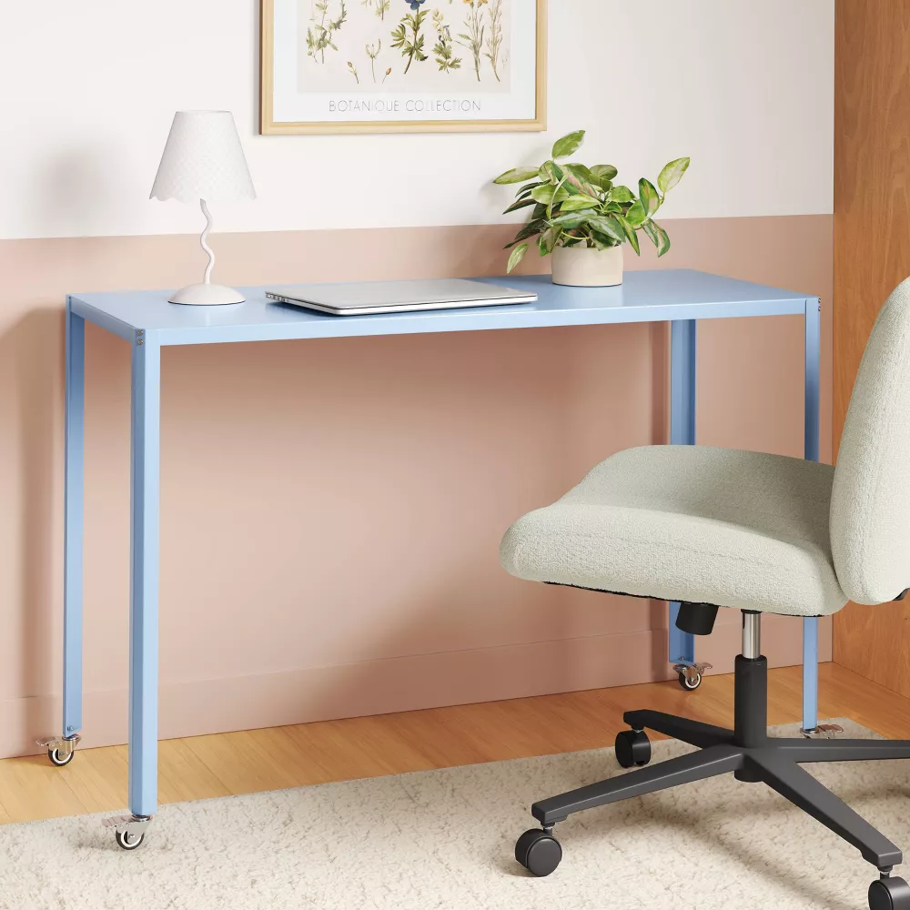 Metal Rolling Computer Desk, Blue