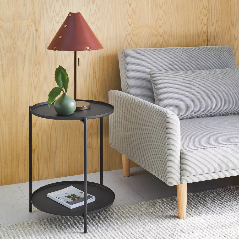 Metal Small Side Table with Shelf Black - Image 3