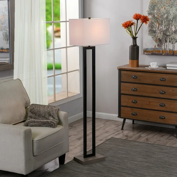 Metal Windowpane Floor Lamp, Black Finish with Faux Wood Base - Image 4