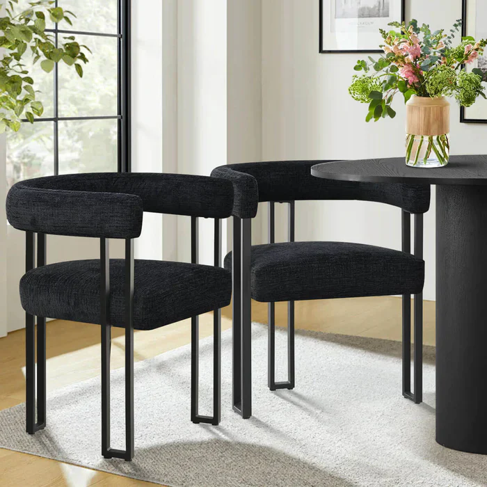 Mia Upholstered Chenille Dining Chair with Arms (Set of 2) - Image 2