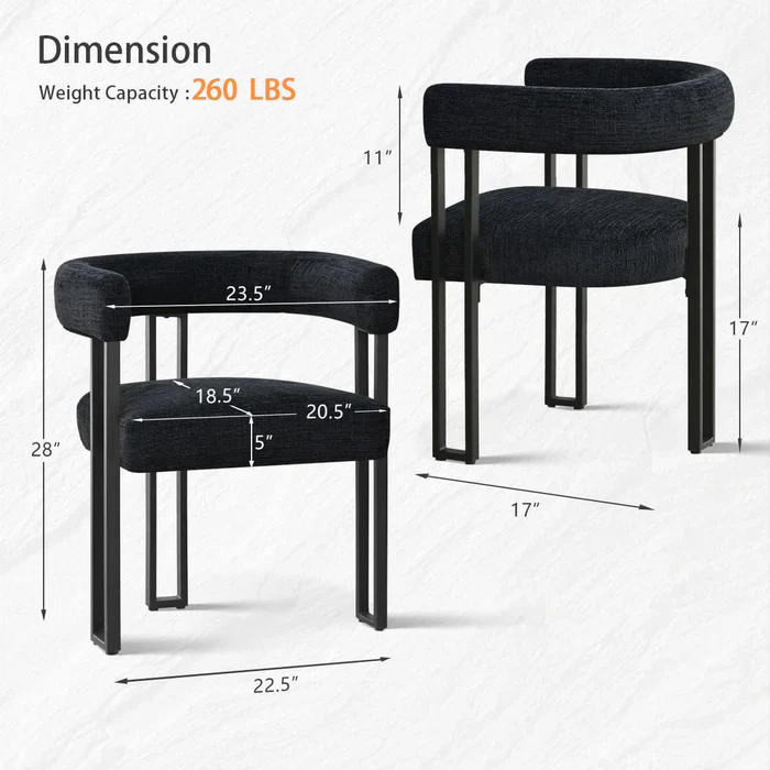 Mia Upholstered Chenille Dining Chair with Arms (Set of 2) - Image 4