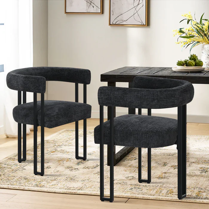 Mia Upholstered Chenille Dining Chair with Arms (Set of 2) - Image 5