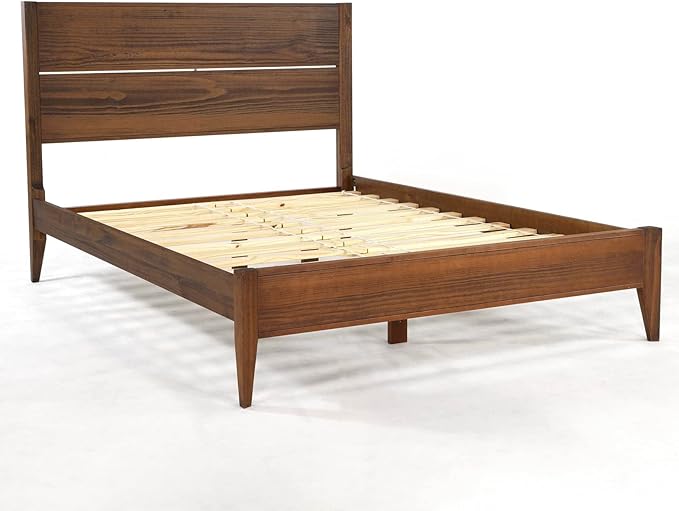 Mid Century Solid Wood Platform Bed Queen
