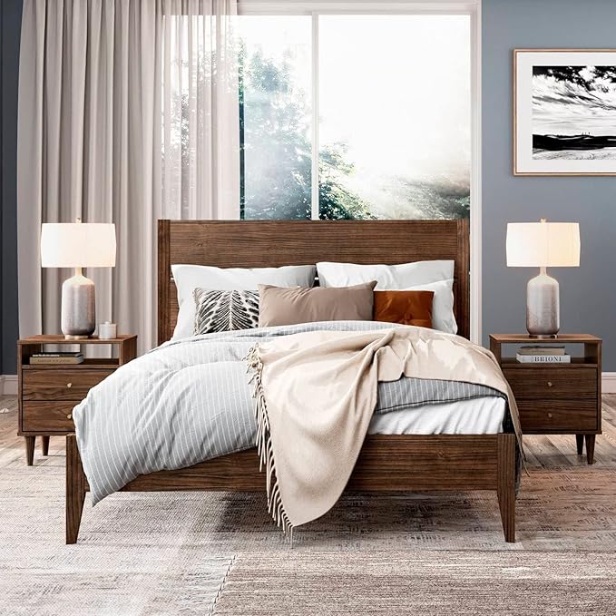 Mid Century Solid Wood Platform Bed Queen - Image 2