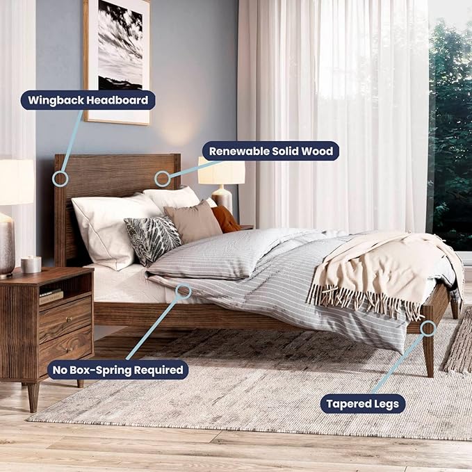 Mid Century Solid Wood Platform Bed Queen - Image 4