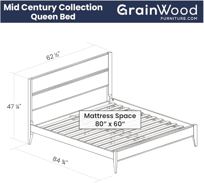 Mid Century Solid Wood Platform Bed Queen - Image 5