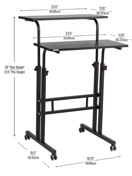 Mind Reader Mobile Adjustable Sit/Stand Desk, Black - Image 4
