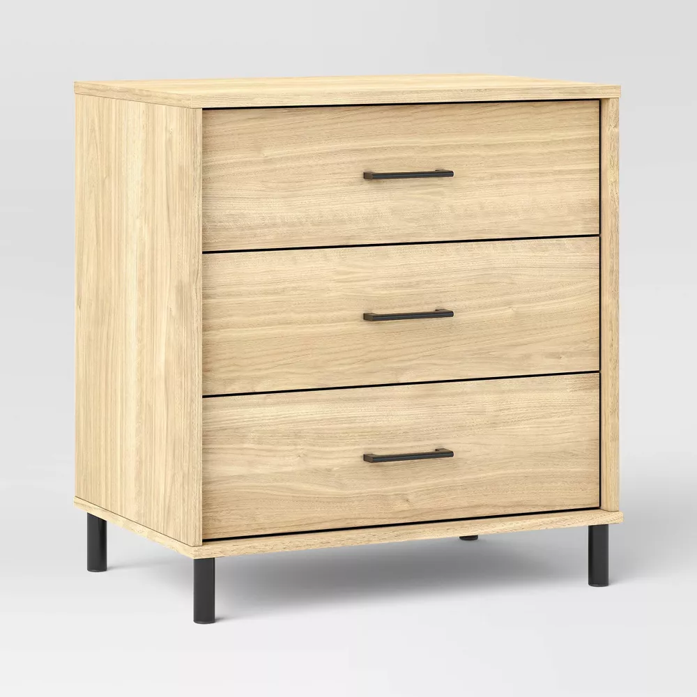 Mixed Material Wood and Metal 3 Drawer Dresser Natural Wood