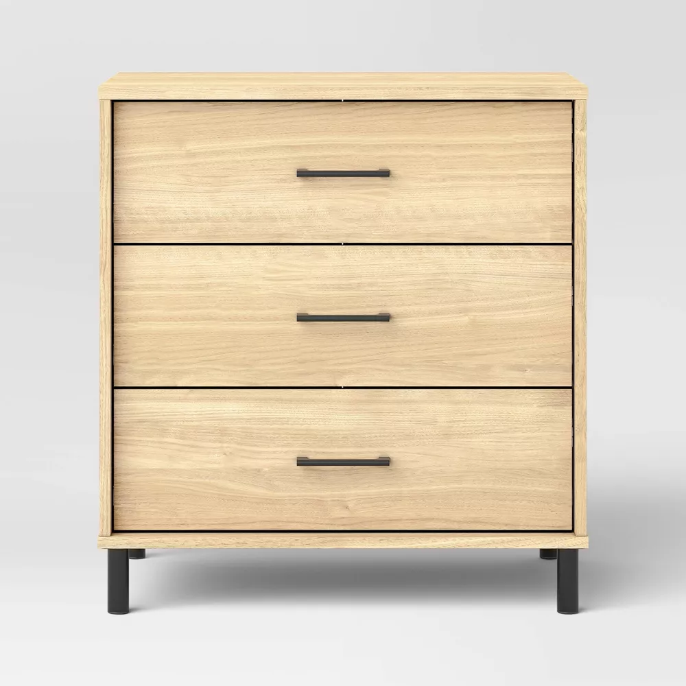 Mixed Material Wood and Metal 3 Drawer Dresser Natural Wood - Image 2