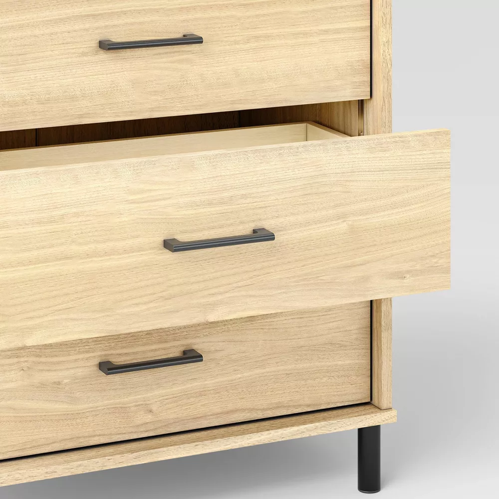 Mixed Material Wood and Metal 3 Drawer Dresser Natural Wood - Image 3