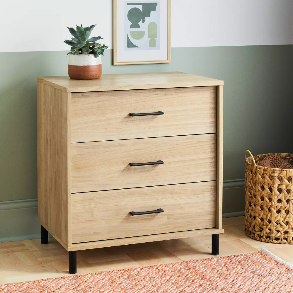 Mixed Material Wood and Metal 3 Drawer Dresser Natural Wood - Image 5