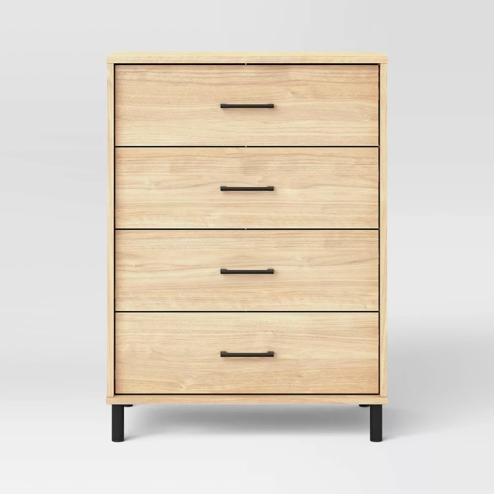 Mixed Material Wood and Metal 4 Drawer Dresser Natural Wood