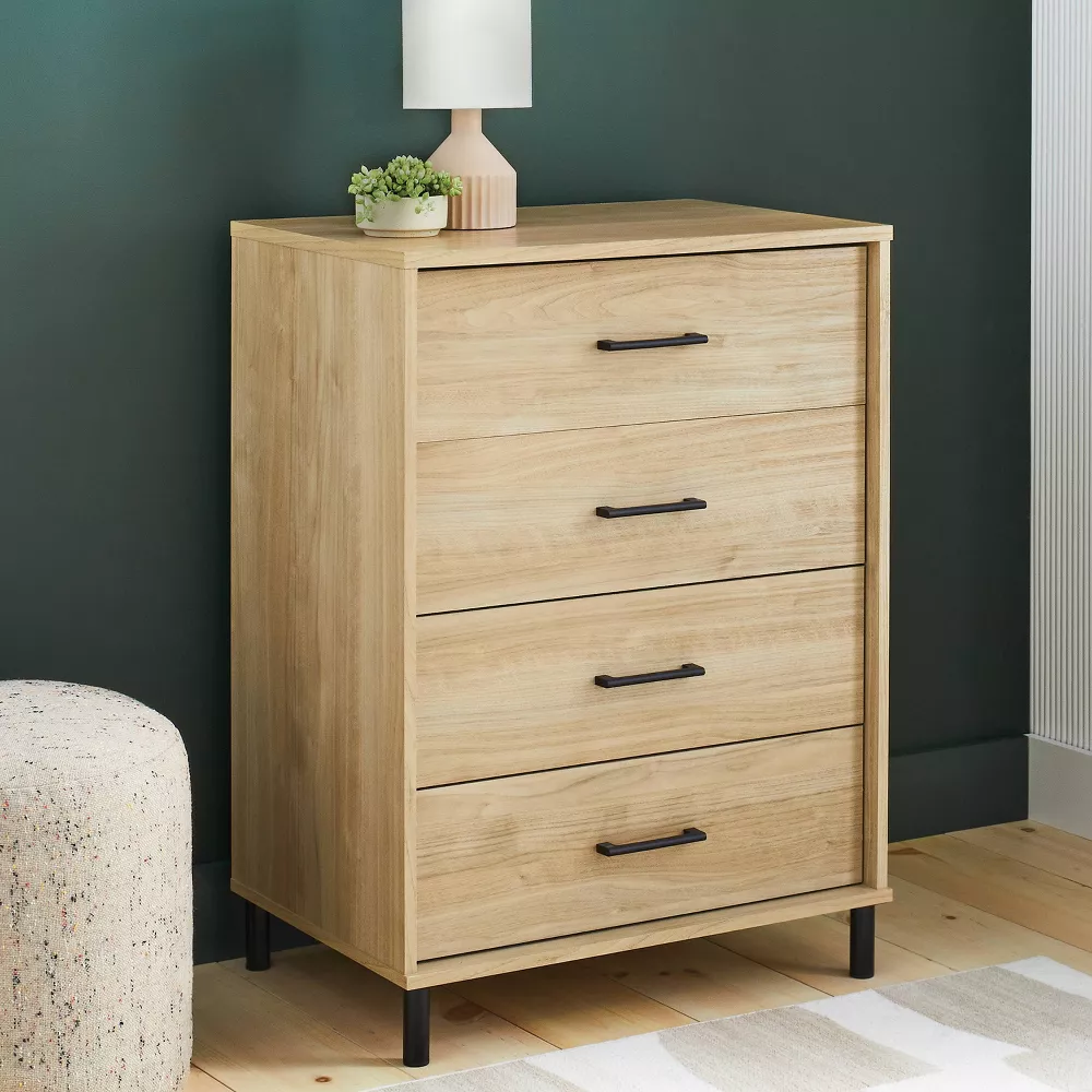 Mixed Material Wood and Metal 4 Drawer Dresser Natural Wood - Image 5