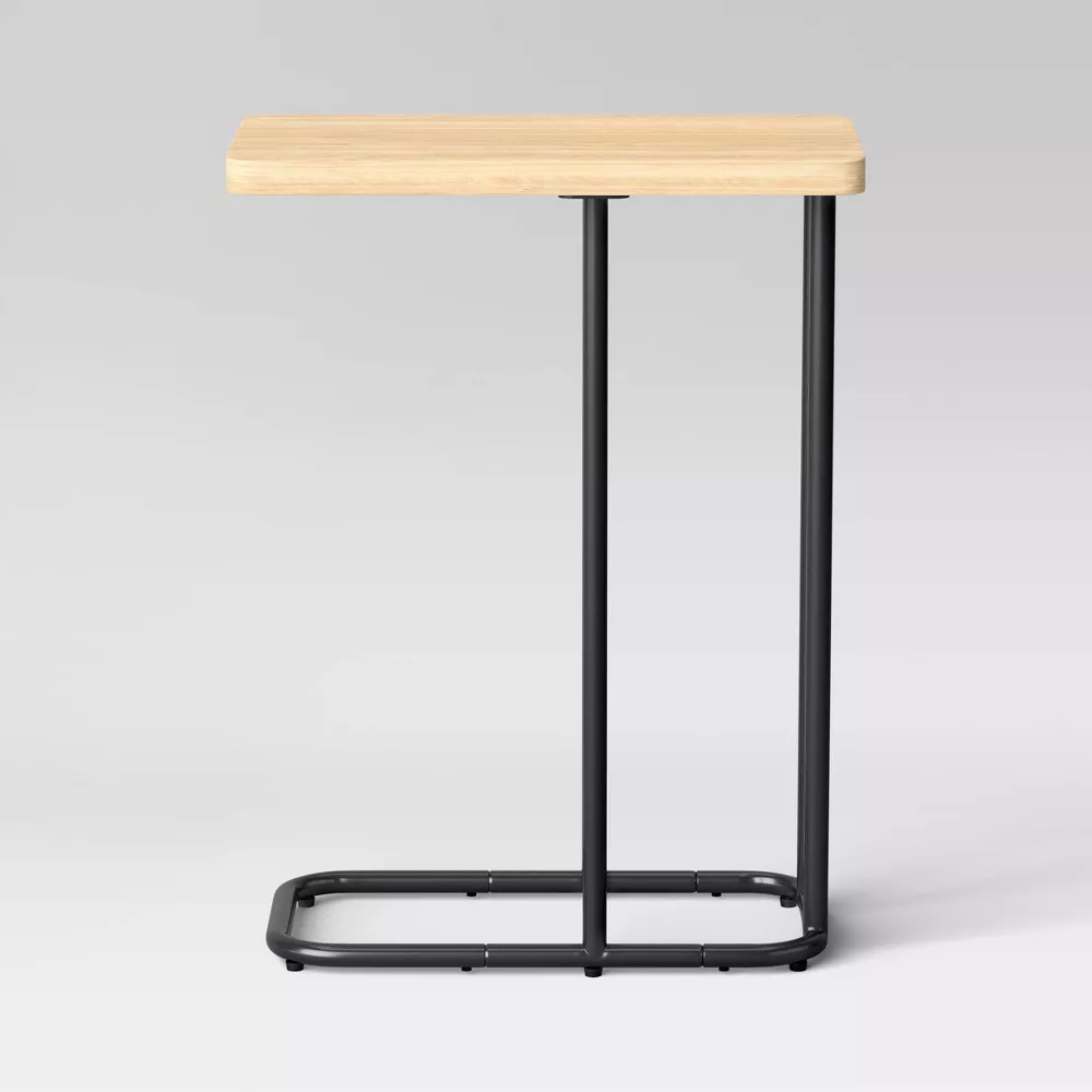 Mixed Material Wood and Metal Rectangle Top C Table Natural Wood - Image 3