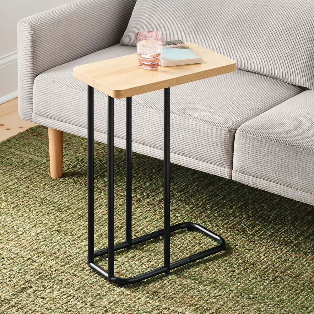 Mixed Material Wood and Metal Rectangle Top C Table Natural Wood - Image 4