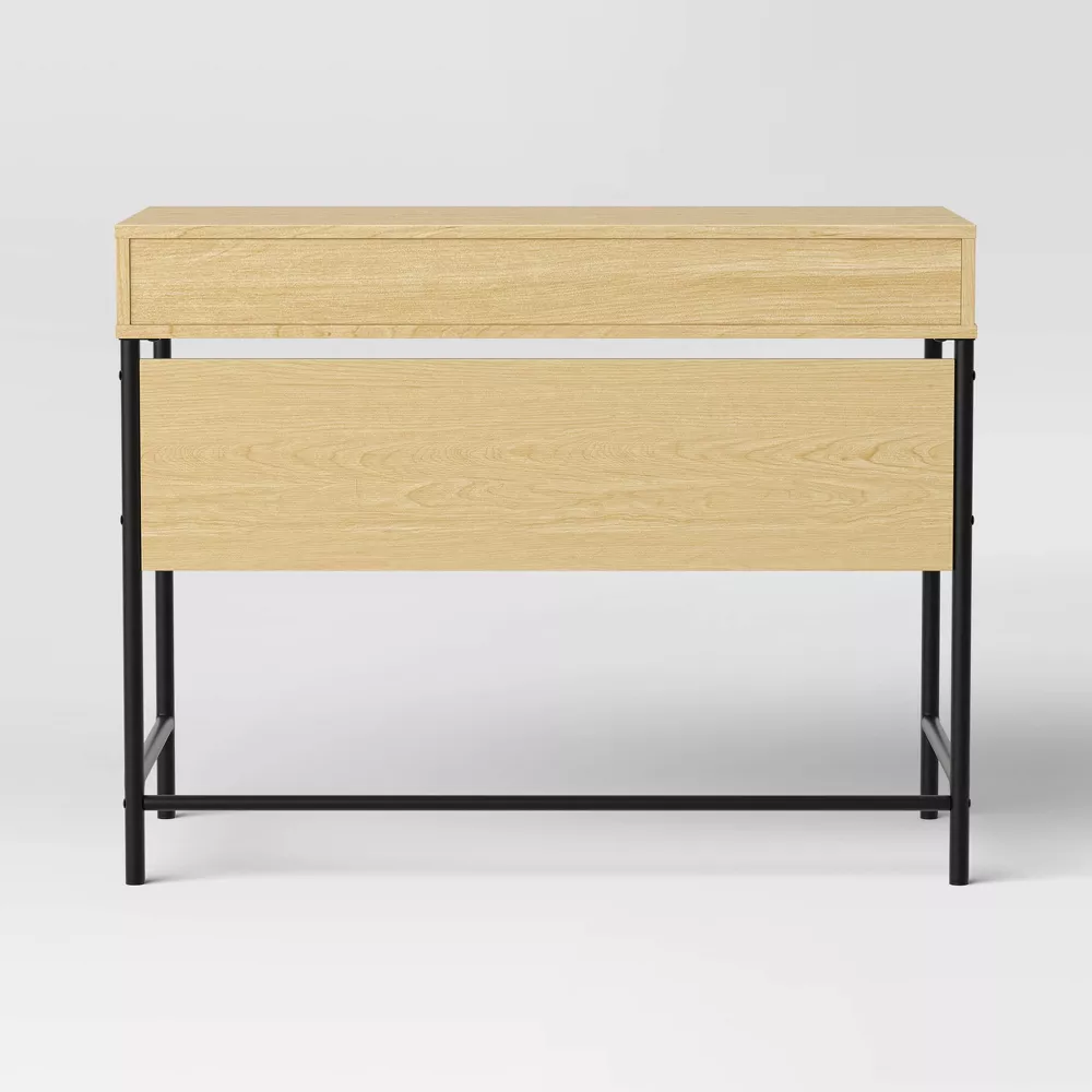 Mixed Material Wood and Metal Writing Desk Natural with Storage Drawer - Image 4