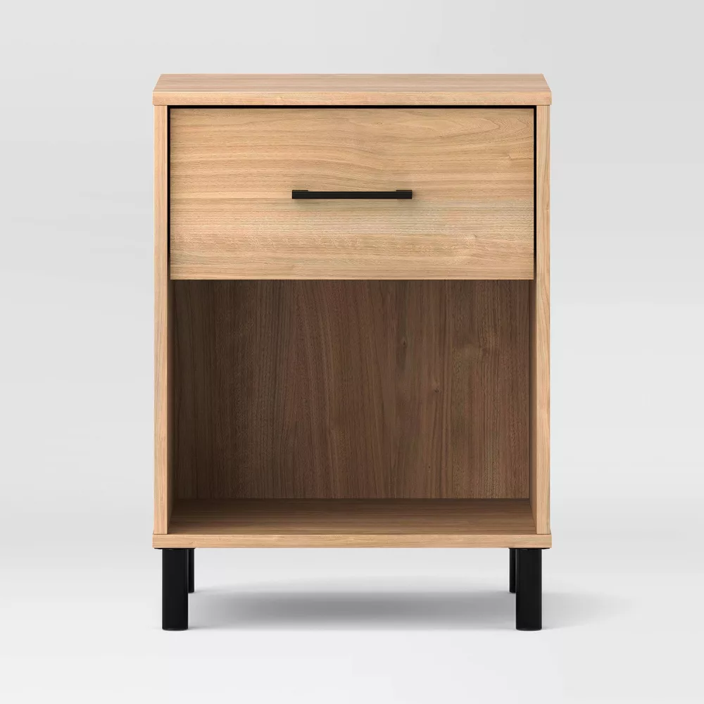 Mixed Materials Wood and Metal Nightstand Natural Wood - Image 2