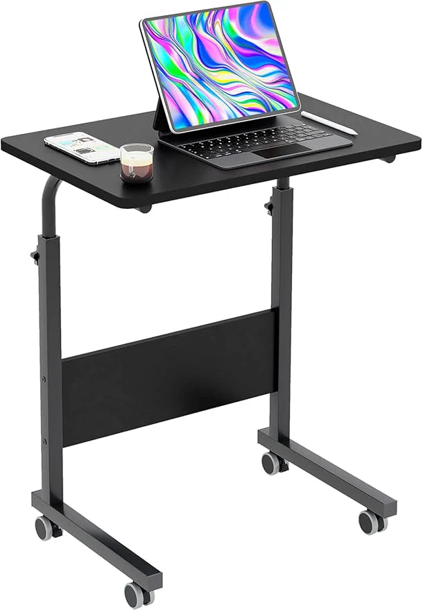Mobile Side Table Tablet Wheels Laptop Computer Desk Adjustable Movable Computer Stand, Black