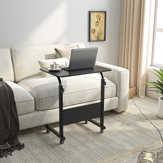Mobile Side Table Tablet Wheels Laptop Computer Desk Adjustable Movable Computer Stand, Black - Image 4