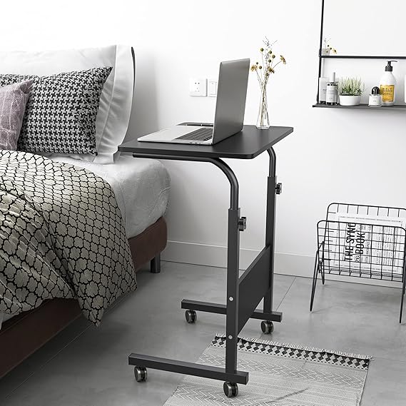 Mobile Side Table Tablet Wheels Laptop Computer Desk Adjustable Movable Computer Stand, Black - Image 5