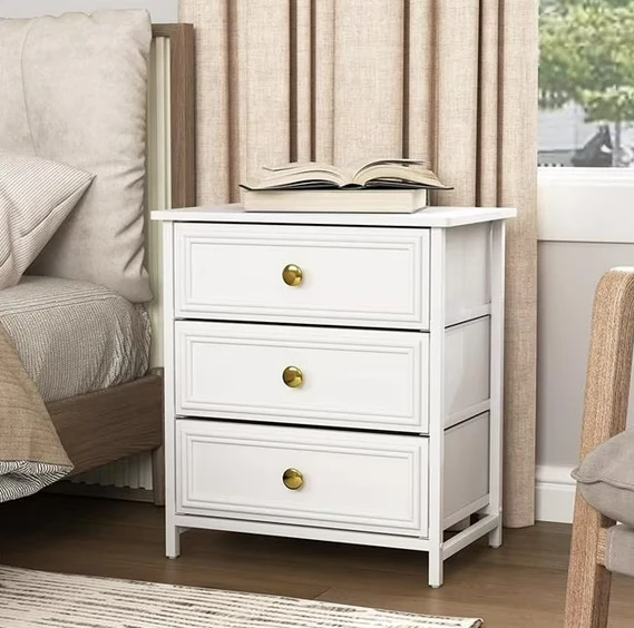 Modern 2-Piece 3 Drawers Bedside Table Nightstand in White