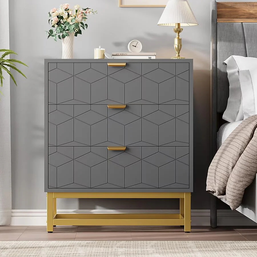 Modern 3 Drawer Dresser Wide Chest - Image 2