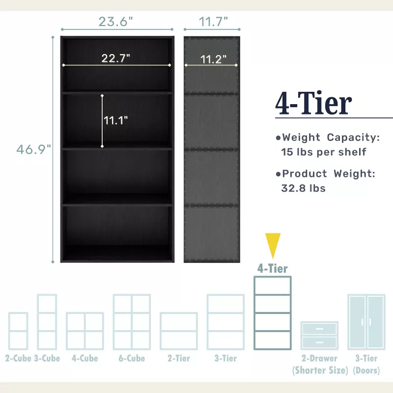 Modern 4 Tier Stackable and Modular Bookcase Light Blue, - Image 4