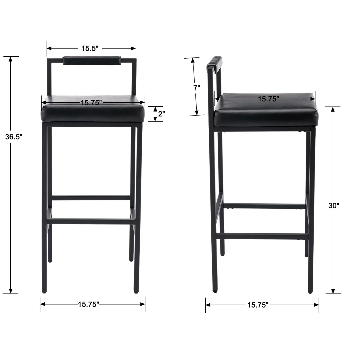 Modern Bar Stools Upholstered Bar Height Low Back and Metal Frame - Image 5