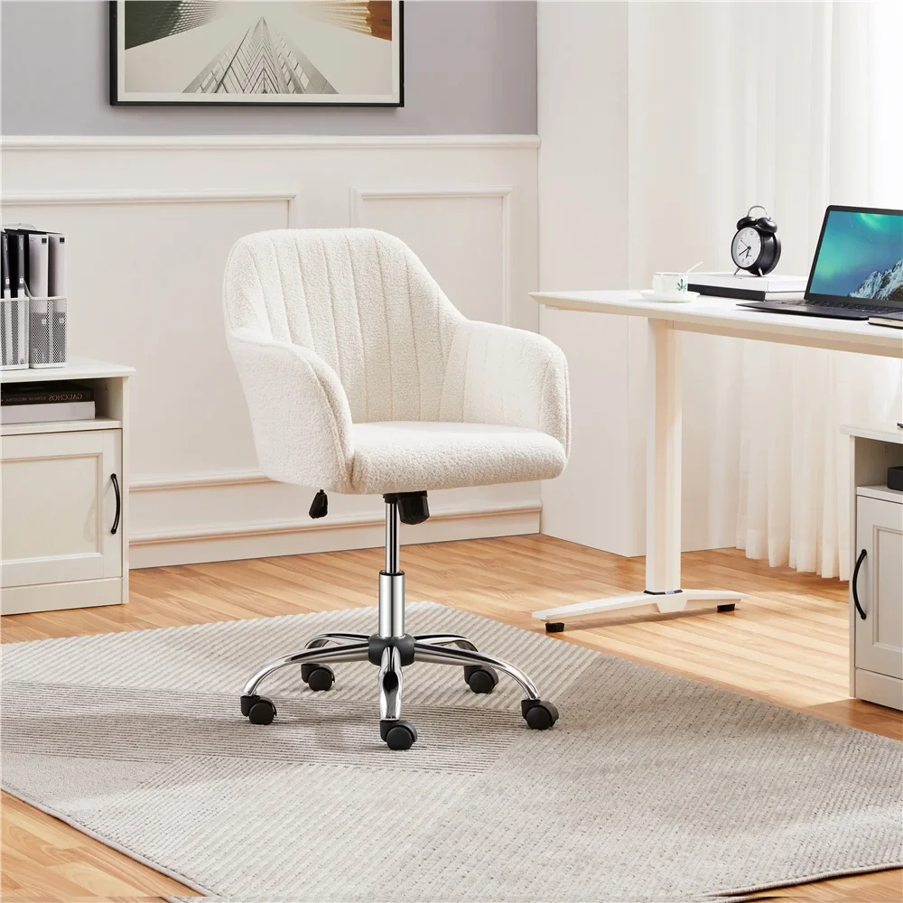 Modern Boucle Height-Adjustable Desk Chair, Ivory - Image 2