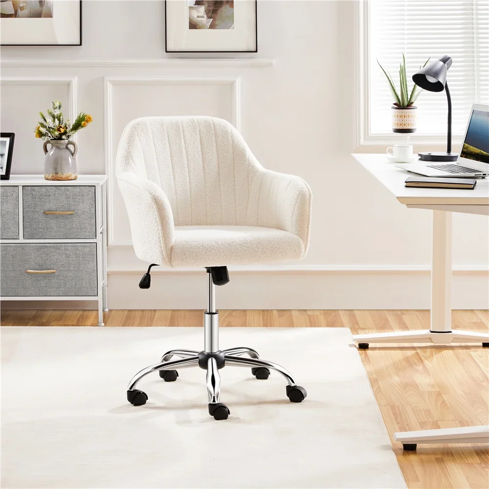 Modern Boucle Height-Adjustable Desk Chair, Ivory - Image 3