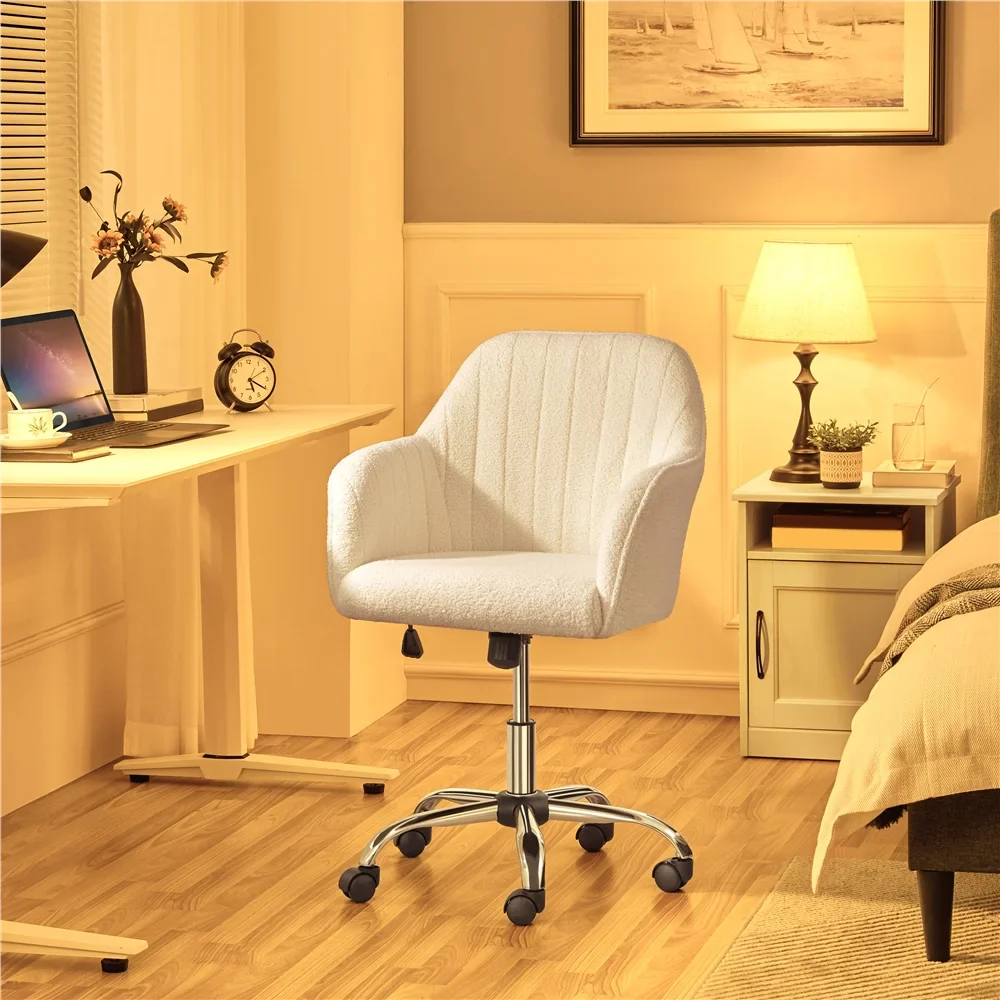 Modern Boucle Height-Adjustable Desk Chair, Ivory - Image 5