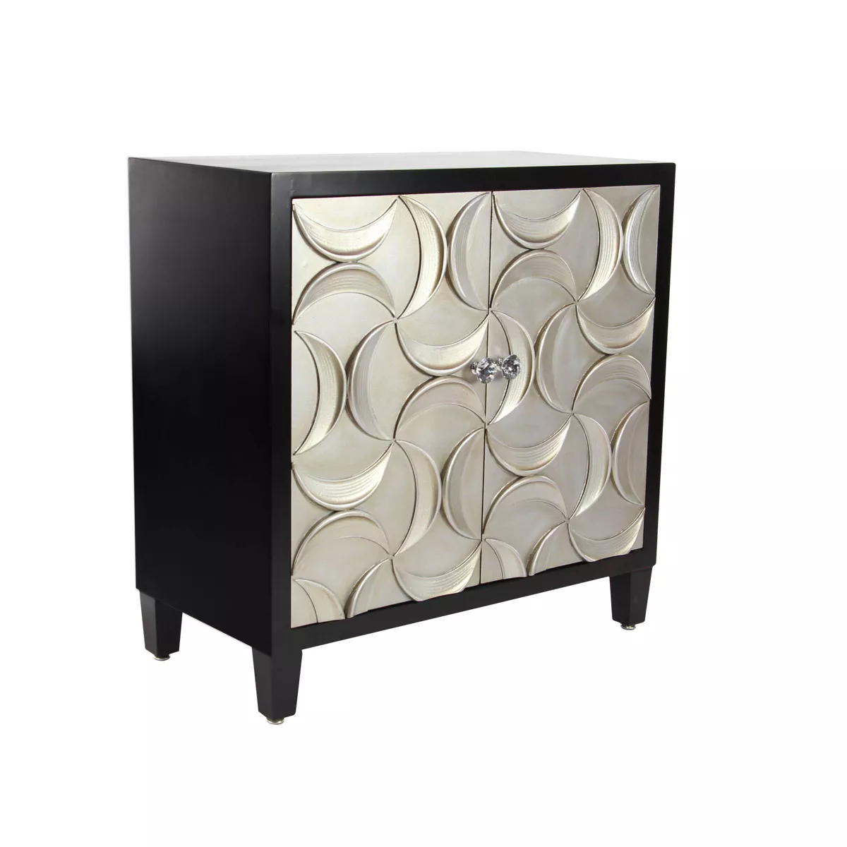 Modern Crescent Moon Pattern Wood Rectangle Cabinet - Black SHOWROOM ITEM