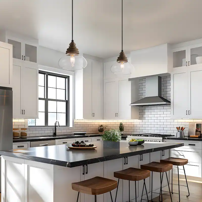 Modern Farmhouse 1-Light Wood Pendant Glass Lights - Image 3