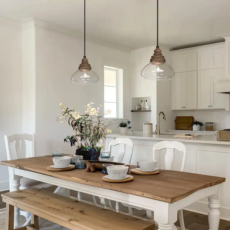 Modern Farmhouse 1-Light Wood Pendant Glass Lights - Image 4