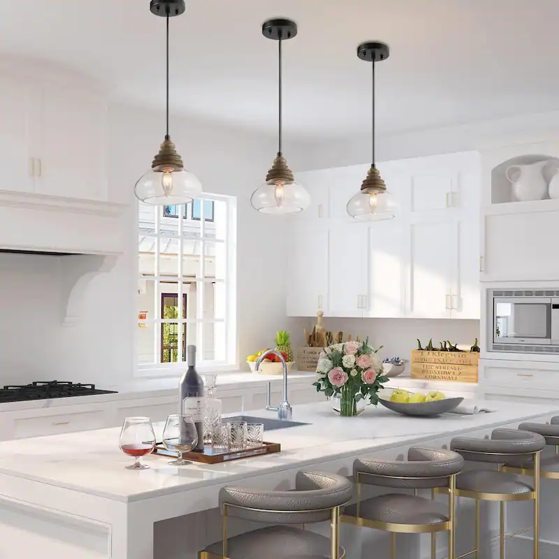 Modern Farmhouse 1-Light Wood Pendant Glass Lights - Image 5