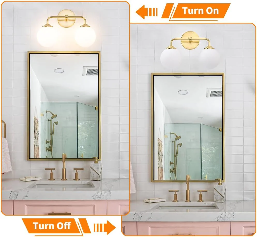 Modern Gold 2-Lights Bathroom Light Fixtures, Brass Milky White Globe Glass Shade - Image 5