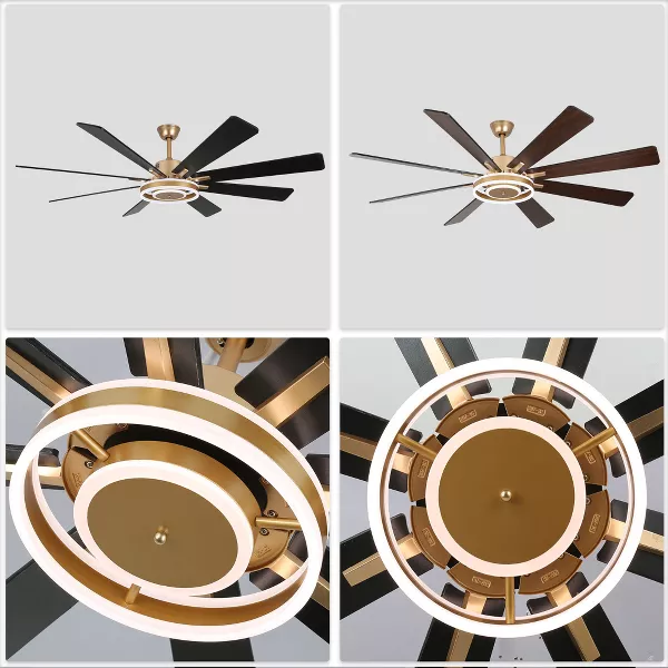 Modern Gold LED Ceiling Fan 6-Speed Reversible Chandelier - Image 2