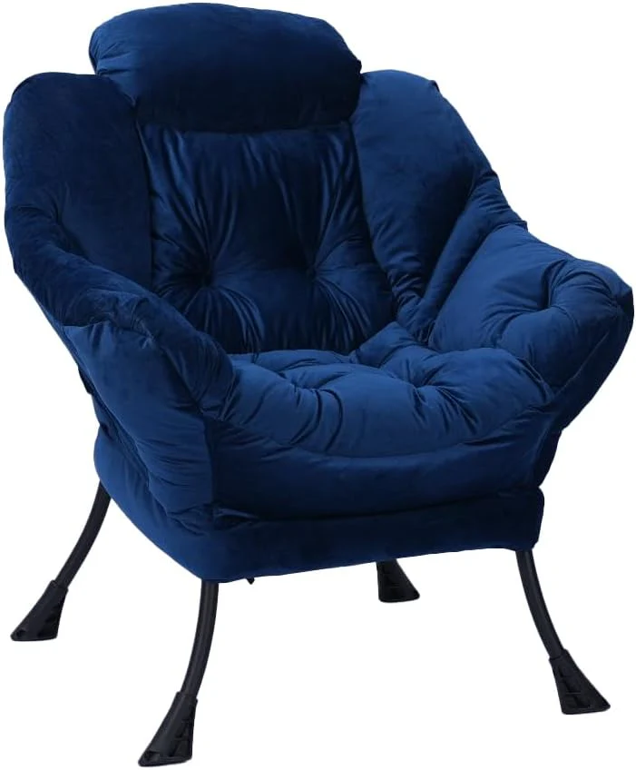 Modern Lazy Chair with Ottoman, Accent Contemporary Lounge Chair (Blue)
