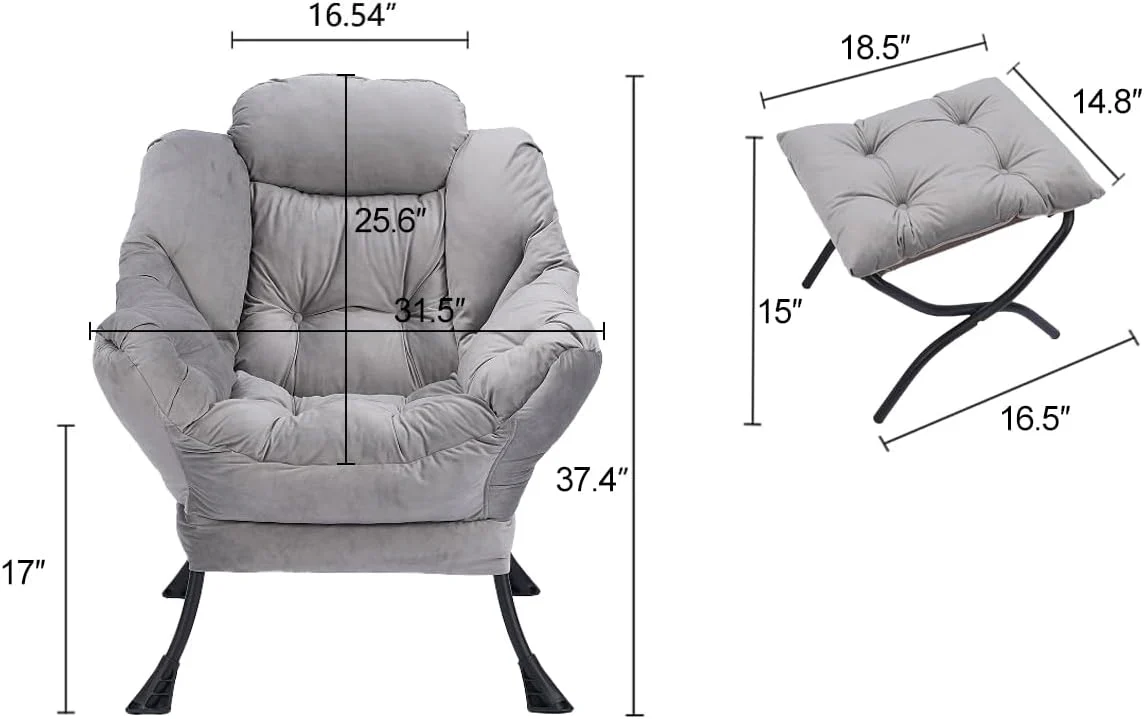 Modern Lazy Chair with Ottoman, Accent Contemporary Lounge Chair (Blue) - Image 5