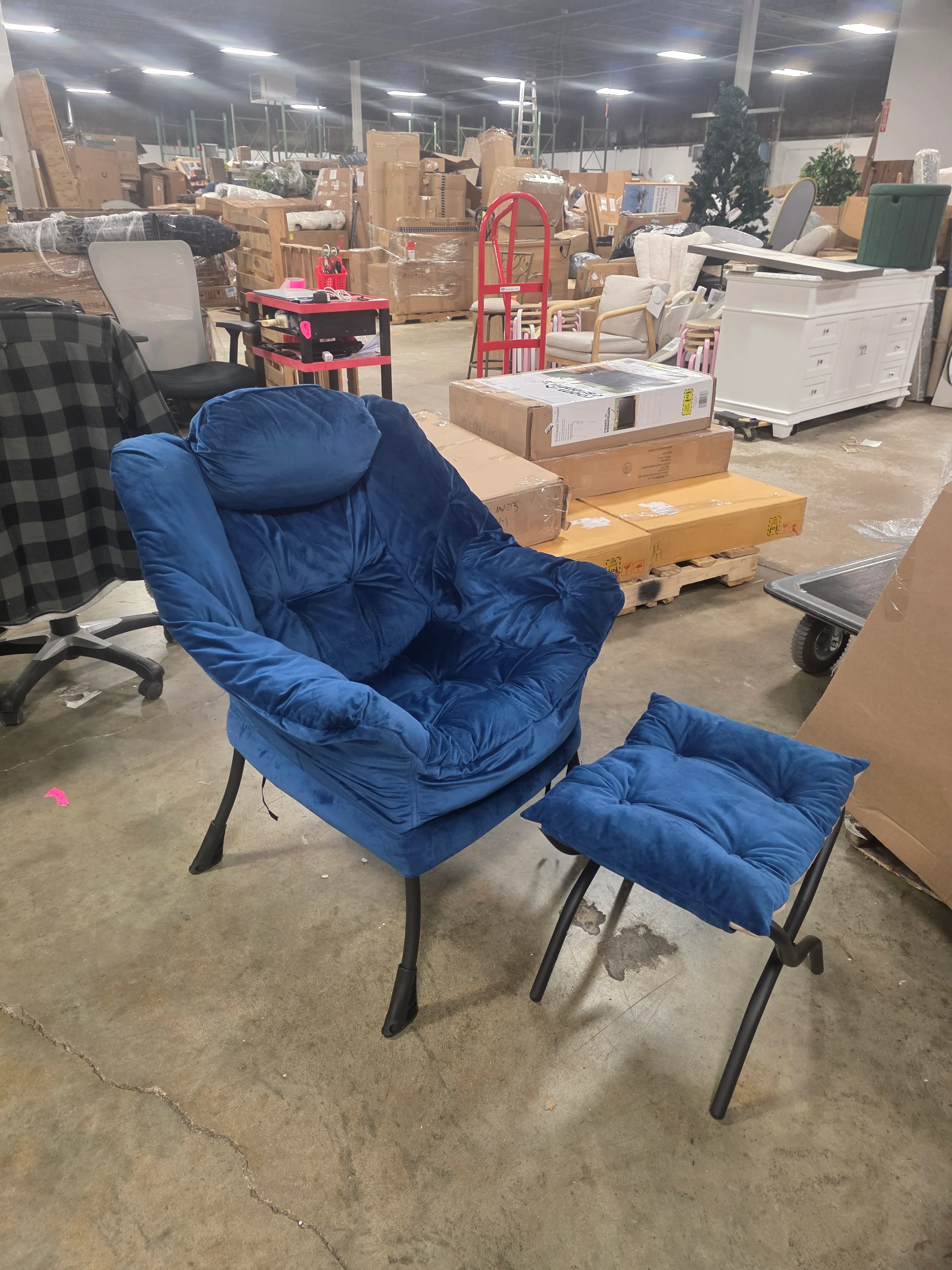 Modern Lazy Chair with Ottoman, Accent Contemporary Lounge Chair (Blue) - Image 9