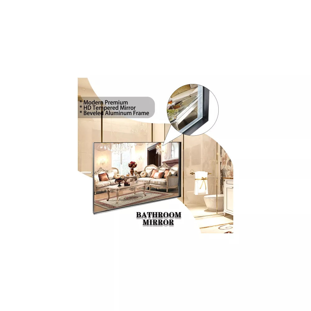 Modern Rectangle Wall Mirror with Metal Frame - Image 2